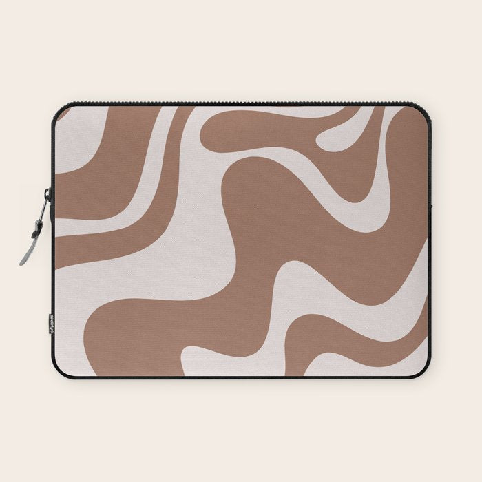 Retro Liquid Swirl Contemporary Abstract Pattern 2 in Mocha Latte Brown Laptop Sleeve Gallery Image 1