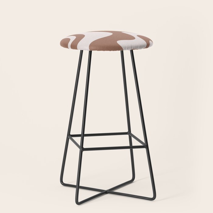 Retro Liquid Swirl Contemporary Abstract Pattern 2 in Mocha Latte Brown Stool Gallery Image 1