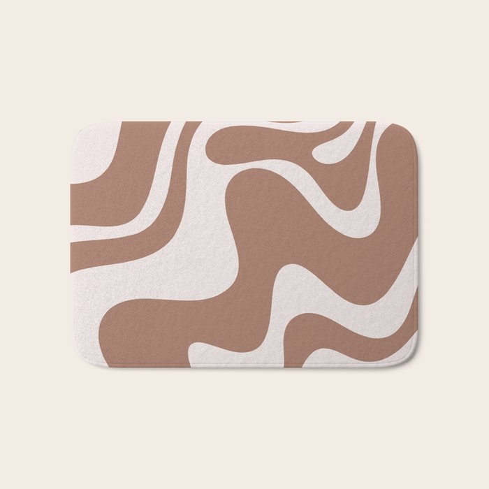 Retro Liquid Swirl Contemporary Abstract Pattern 2 in Mocha Latte Brown Bath Mat Gallery Image 1