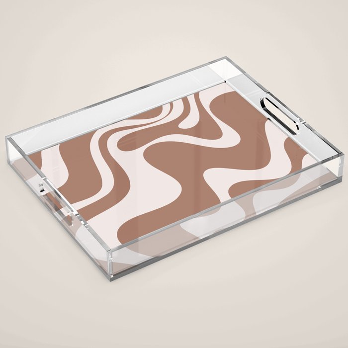 Retro Liquid Swirl Contemporary Abstract Pattern 2 in Mocha Latte Brown Acrylic Tray Gallery Image 1