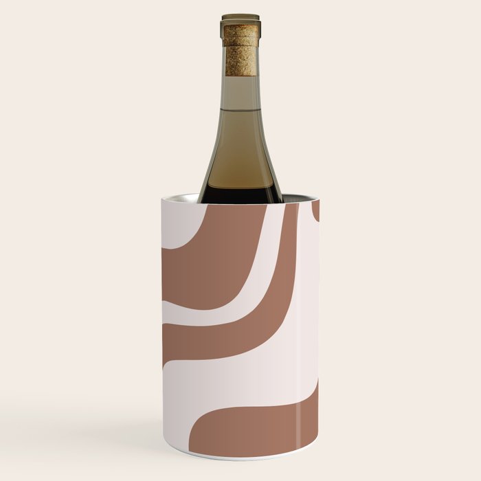 Retro Liquid Swirl Contemporary Abstract Pattern 2 in Mocha Latte Brown Wine Chiller Gallery Image 2