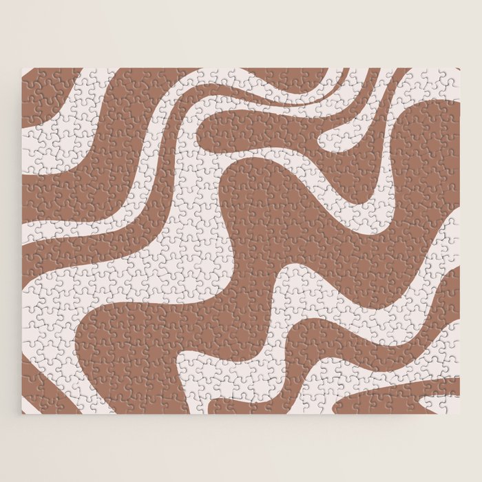 Retro Liquid Swirl Contemporary Abstract Pattern 2 in Mocha Latte Brown Jigsaw Puzzle Gallery Image 1