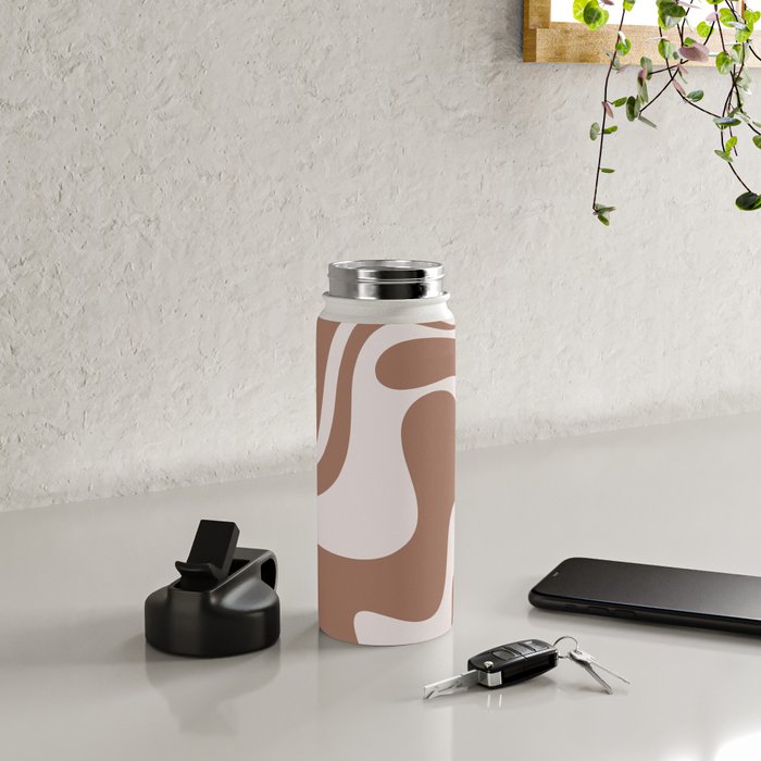 Retro Liquid Swirl Contemporary Abstract Pattern 2 in Mocha Latte Brown Water Bottle Gallery Image 4