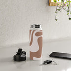 Retro Liquid Swirl Contemporary Abstract Pattern 2 in Mocha Latte Brown Water Bottle Gallery Image 4
