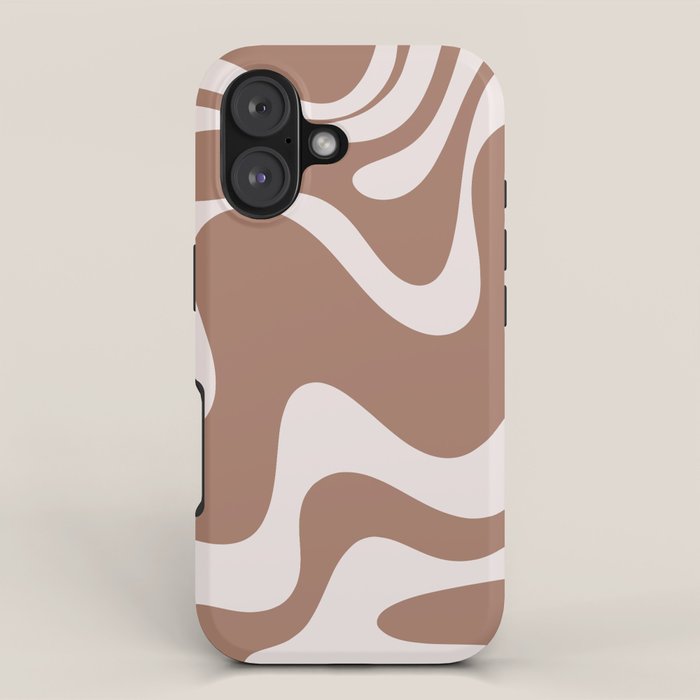 Retro Liquid Swirl Contemporary Abstract Pattern 2 in Mocha Latte Brown iPhone Case Gallery Image 1
