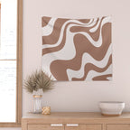 Retro Liquid Swirl Contemporary Abstract Pattern 2 in Mocha Latte Brown Wall Tapestry Gallery Image 2