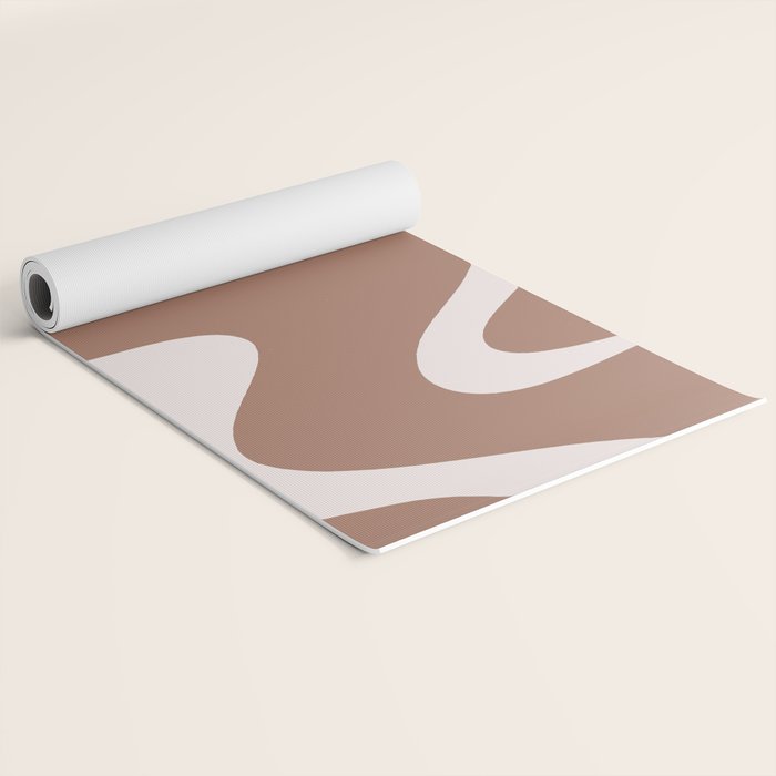 Retro Liquid Swirl Contemporary Abstract Pattern 2 in Mocha Latte Brown Yoga Mat Gallery Image 2