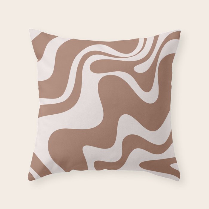 Retro Liquid Swirl Contemporary Abstract Pattern 2 in Mocha Latte Brown Throw Pillow Gallery Image 6