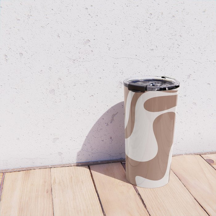 Retro Liquid Swirl Contemporary Abstract Pattern 2 in Mocha Latte Brown Travel Mug Gallery Image 4