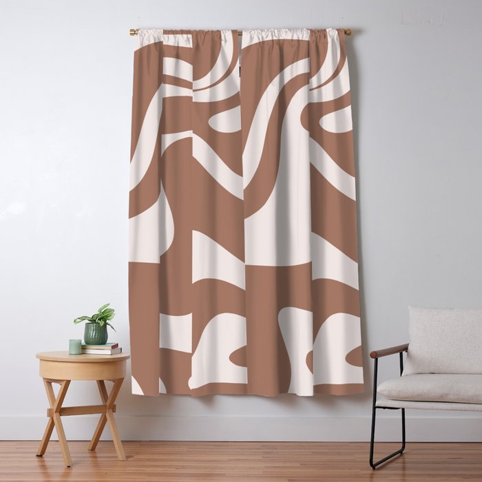 Retro Liquid Swirl Contemporary Abstract Pattern 2 in Mocha Latte Brown Window Curtain Gallery Image 5