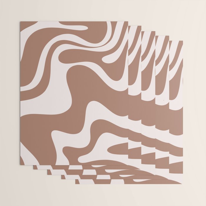 Retro Liquid Swirl Contemporary Abstract Pattern 2 in Mocha Latte Brown Wrapping Paper Gallery Image 3