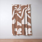 Retro Liquid Swirl Contemporary Abstract Pattern 2 in Mocha Latte Brown Window Curtain Gallery Image 3
