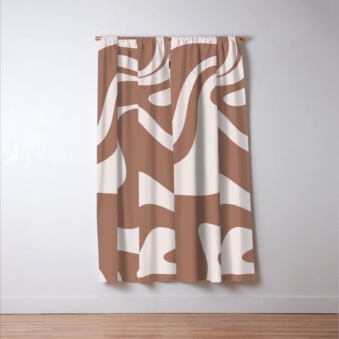 Retro Liquid Swirl Contemporary Abstract Pattern 2 in Mocha Latte Brown Window Curtain Gallery Image 3