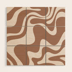 Retro Liquid Swirl Contemporary Abstract Pattern 2 in Mocha Latte Brown Wood Wall Art Gallery Image 1