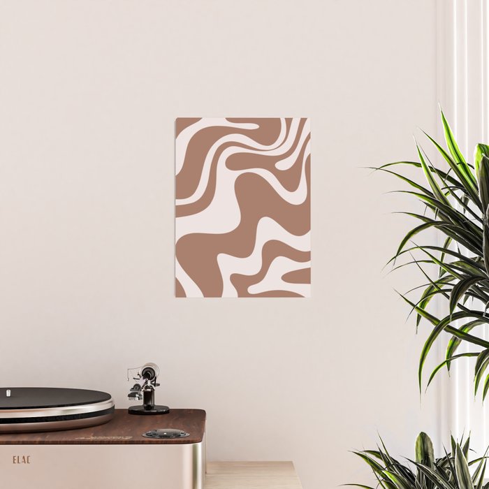 Retro Liquid Swirl Contemporary Abstract Pattern 2 in Mocha Latte Brown Poster Gallery Image 2