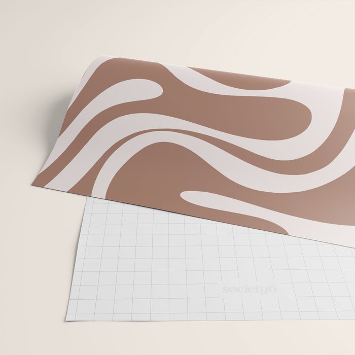 Retro Liquid Swirl Contemporary Abstract Pattern 2 in Mocha Latte Brown Wrapping Paper Gallery Image 2