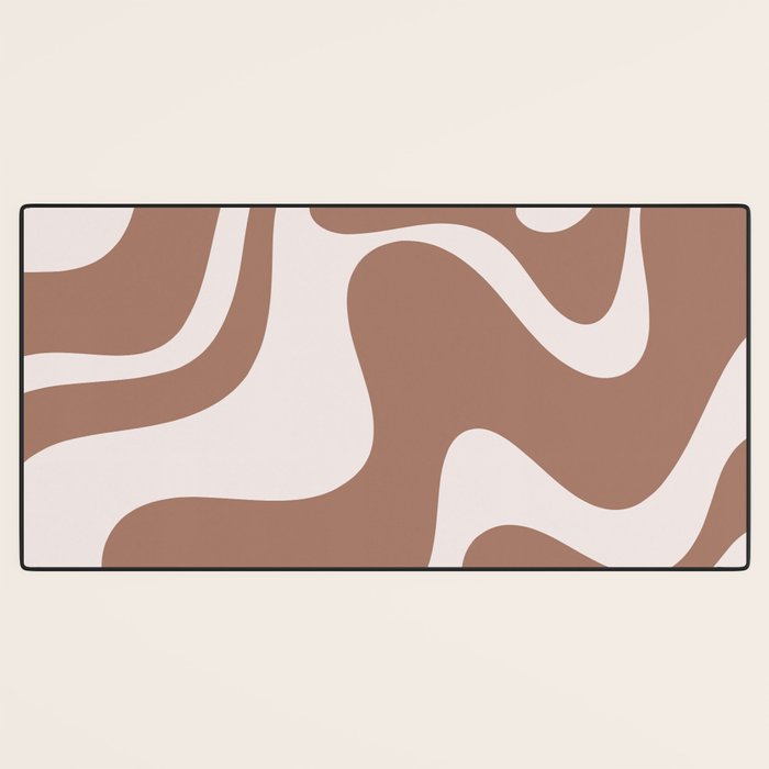 Retro Liquid Swirl Contemporary Abstract Pattern 2 in Mocha Latte Brown Desk Mat Gallery Image 3
