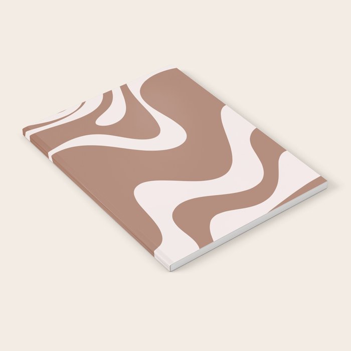 Retro Liquid Swirl Contemporary Abstract Pattern 2 in Mocha Latte Brown Notebook Gallery Image 2