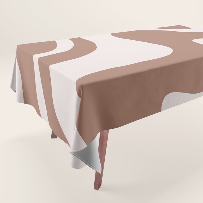 Retro Liquid Swirl Contemporary Abstract Pattern 2 in Mocha Latte Brown Tablecloth Gallery Image 1