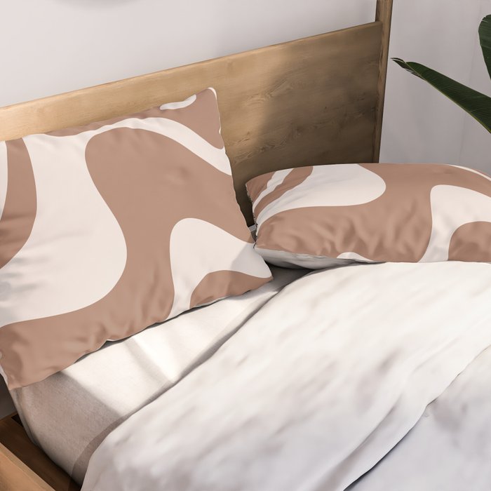Retro Liquid Swirl Contemporary Abstract Pattern 2 in Mocha Latte Brown Pillow Sham Gallery Image 2