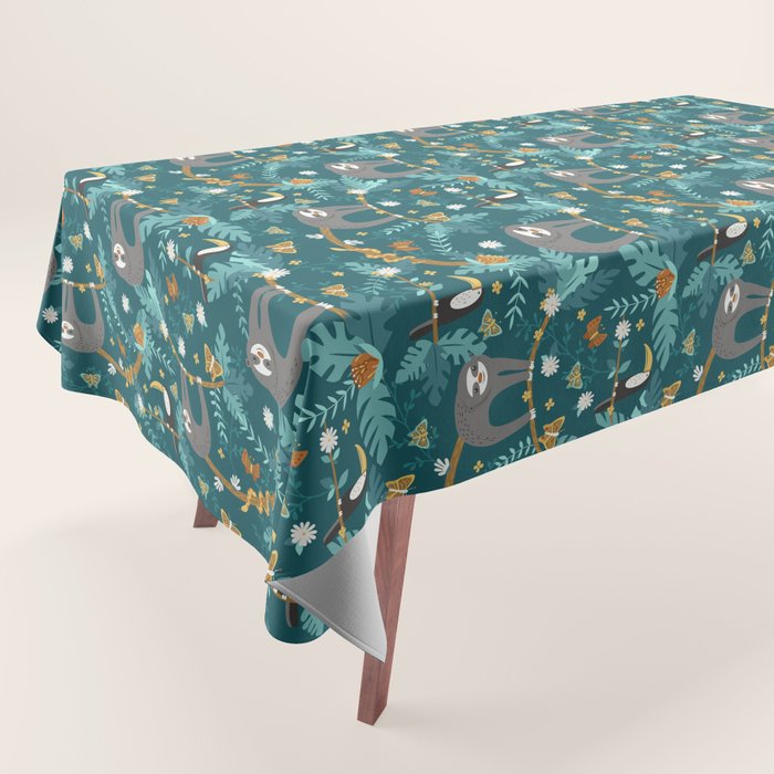 Sloth Hanging in a Teal Forest Tablecloth Gallery Image 1