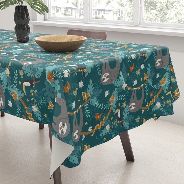 Sloth Hanging in a Teal Forest Tablecloth Gallery Image 3