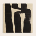 Mid Century Modern Minimalist Abstract Art Brush Strokes Black & White Ink Art Ancient Stripes Wood Wall Art Gallery Image 1