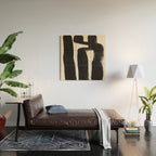 Mid Century Modern Minimalist Abstract Art Brush Strokes Black & White Ink Art Ancient Stripes Wood Wall Art Gallery Image 2