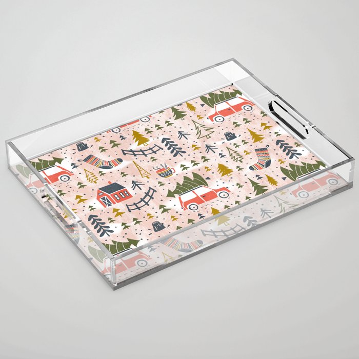 Home For The Holidays Blush Pink Christmas Acrylic Tray Gallery Image 1