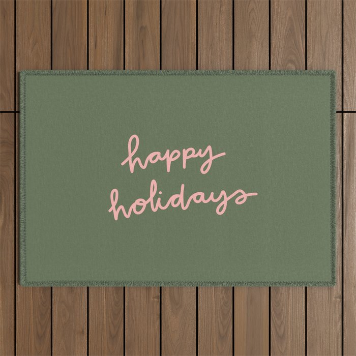 Happy Holidays Green & Pink Outdoor Rug Gallery Image 1