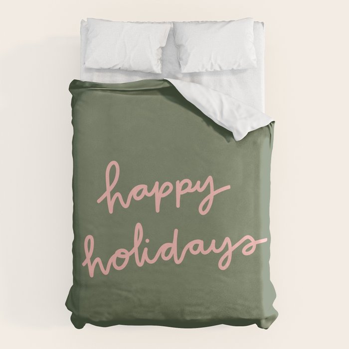 Happy Holidays Green & Pink Duvet Cover Gallery Image 6
