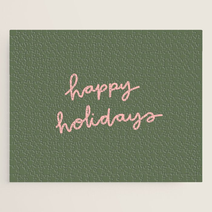 Happy Holidays Green & Pink Jigsaw Puzzle Gallery Image 1