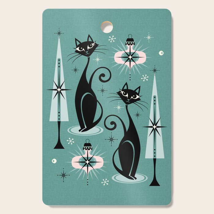 Mid Century Meow Atomic Kitty Christmas ©studioxtine Cutting Board Gallery Image 1