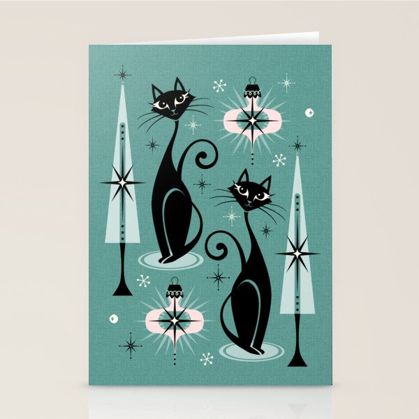 Mid Century Meow Atomic Kitty Christmas ©studioxtine Stationery Card Gallery Image 2