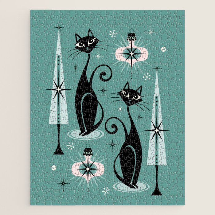 Mid Century Meow Atomic Kitty Christmas ©studioxtine Jigsaw Puzzle Gallery Image 1