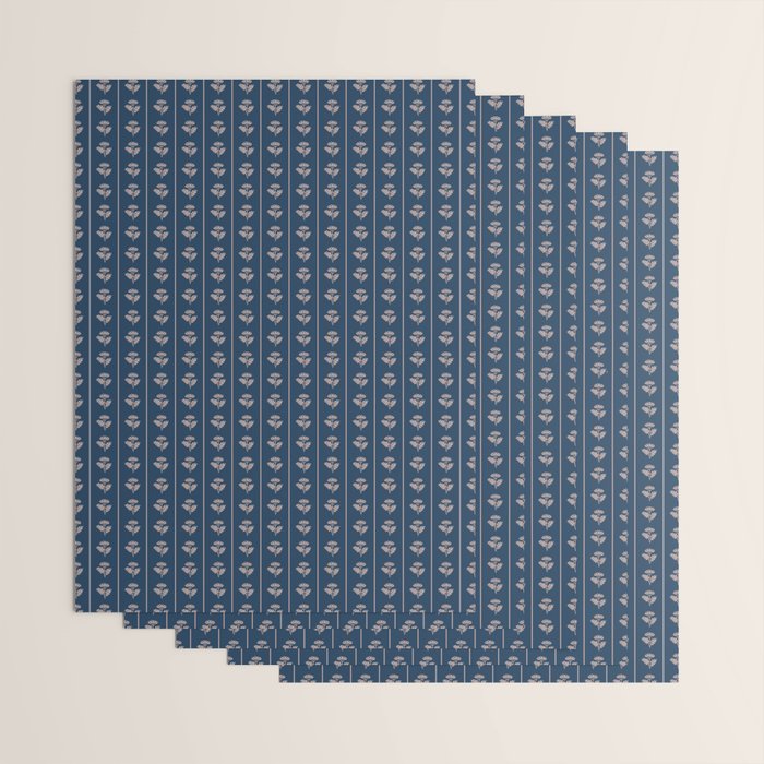 Vintage Cottage Flowers and Stripes Dark Blue and Taupe Pattern Wrapping Paper Gallery Image 3