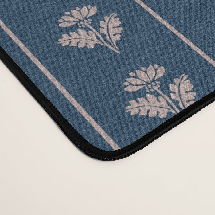 Vintage Cottage Flowers and Stripes Dark Blue and Taupe Pattern Desk Mat Gallery Image 4