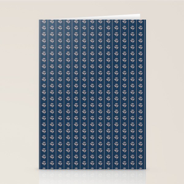 Vintage Cottage Flowers and Stripes Dark Blue and Taupe Pattern Stationery Card Gallery Image 1