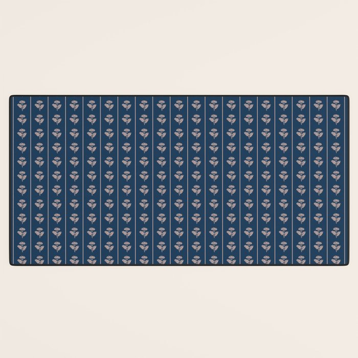 Vintage Cottage Flowers and Stripes Dark Blue and Taupe Pattern Desk Mat Gallery Image 3