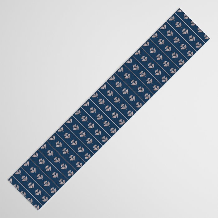 Vintage Cottage Flowers and Stripes Dark Blue and Taupe Pattern Table Runner Gallery Image 3