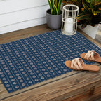 Vintage Cottage Flowers and Stripes Dark Blue and Taupe Pattern Outdoor Rug Gallery Image 2