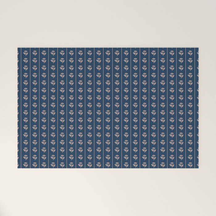 Vintage Cottage Flowers and Stripes Dark Blue and Taupe Pattern Welcome Mat Gallery Image 1