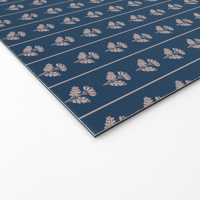 Vintage Cottage Flowers and Stripes Dark Blue and Taupe Pattern Welcome Mat Gallery Image 2