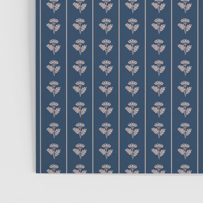 Vintage Cottage Flowers and Stripes Dark Blue and Taupe Pattern Poster Gallery Image 3
