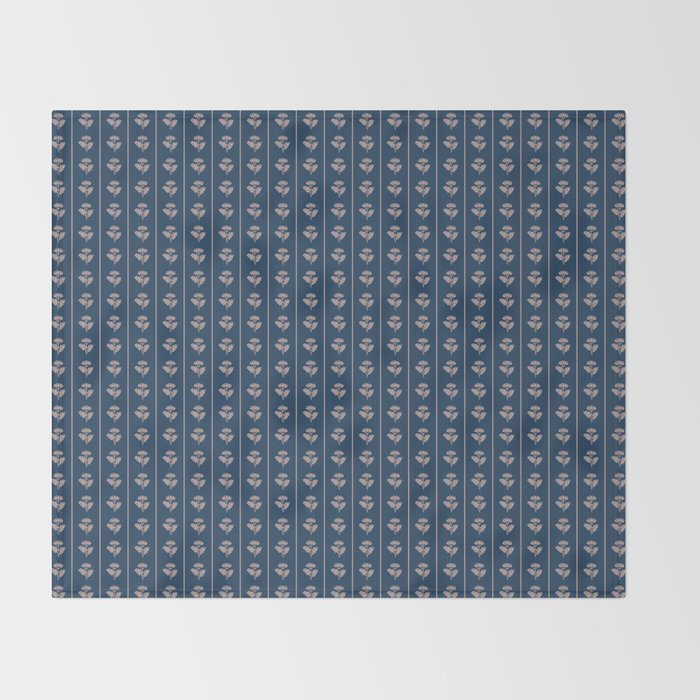 Vintage Cottage Flowers and Stripes Dark Blue and Taupe Pattern Throw Blanket Gallery Image 2