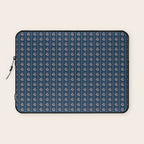 Vintage Cottage Flowers and Stripes Dark Blue and Taupe Pattern Laptop Sleeve Gallery Image 1