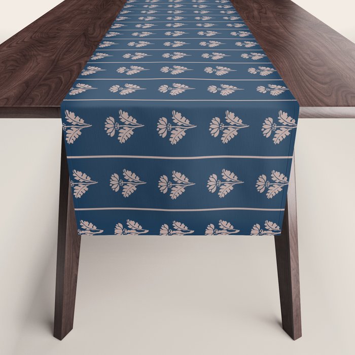 Vintage Cottage Flowers and Stripes Dark Blue and Taupe Pattern Table Runner Gallery Image 1