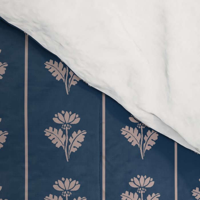 Vintage Cottage Flowers and Stripes Dark Blue and Taupe Pattern Comforter Gallery Image 4