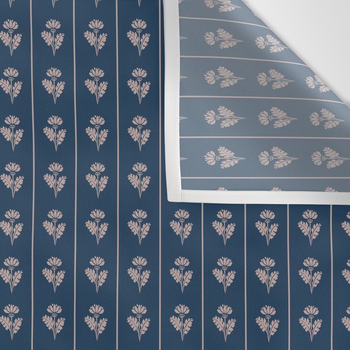 Vintage Cottage Flowers and Stripes Dark Blue and Taupe Pattern Wall Tapestry Gallery Image 3