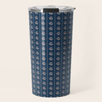 Vintage Cottage Flowers and Stripes Dark Blue and Taupe Pattern Travel Mug Gallery Image 1